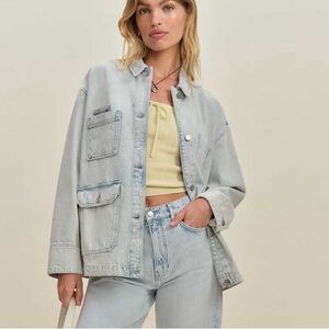 Reformation Callum Denim Chore Jacket Light Blue XS NWT